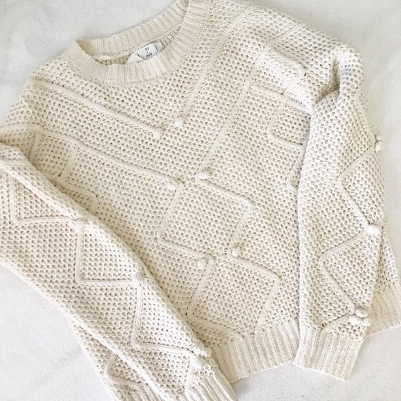 Soft Chenille Beach Sweater Pom Accent Color Cream - Picture 4 of 11